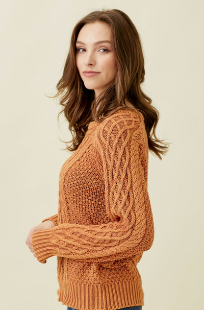 Washed Cable Sweater in Pumpkin