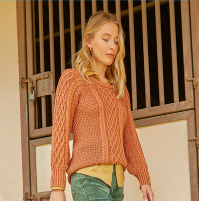 Washed Cable Sweater in Pumpkin