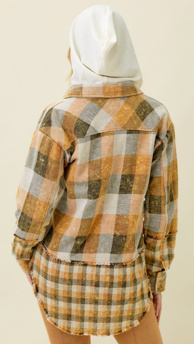Checkered Hooded Button Up