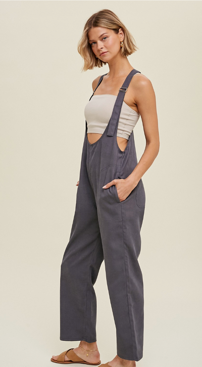 Twill Overalls in Charcoal