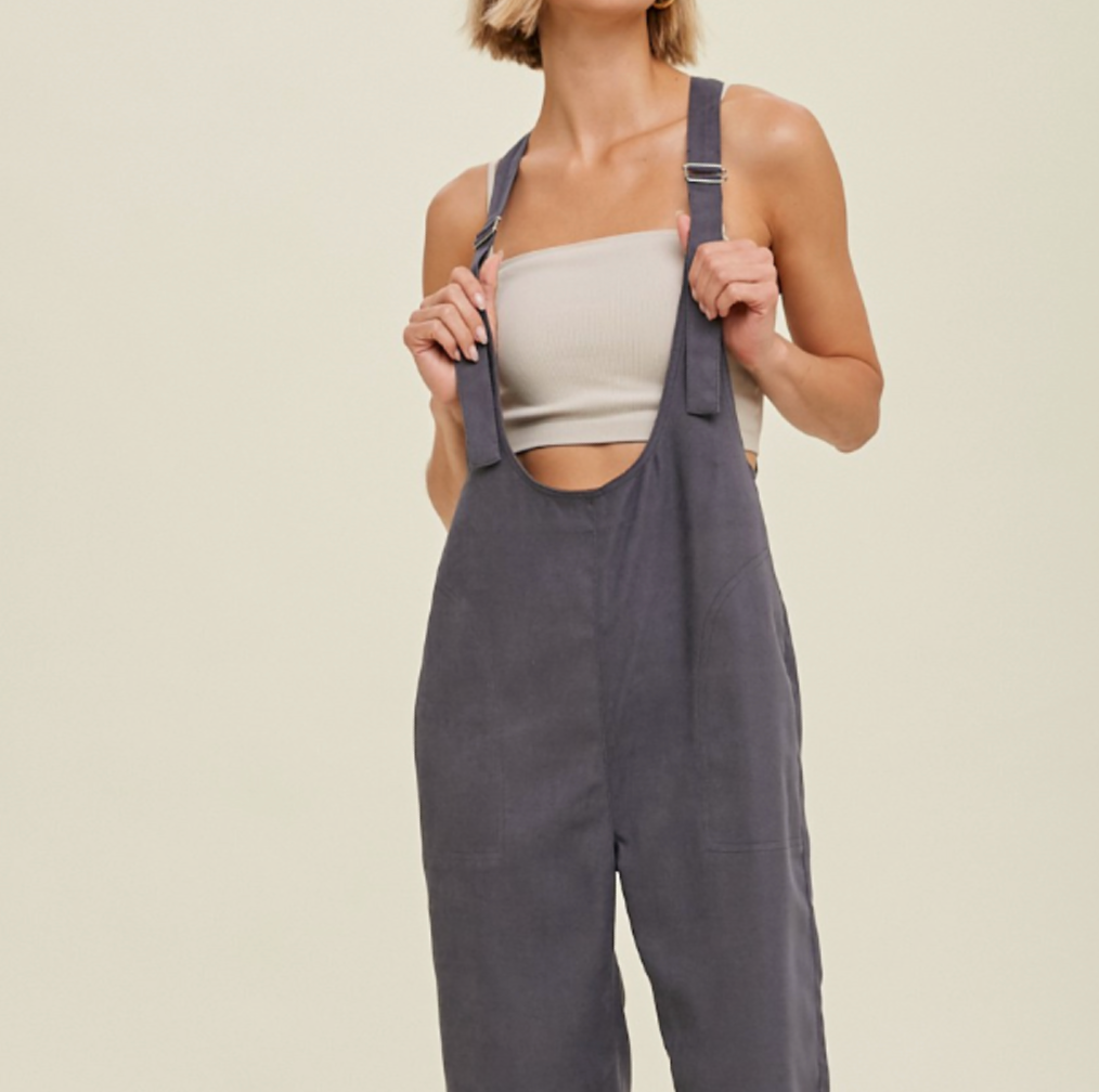 Twill Overalls in Charcoal