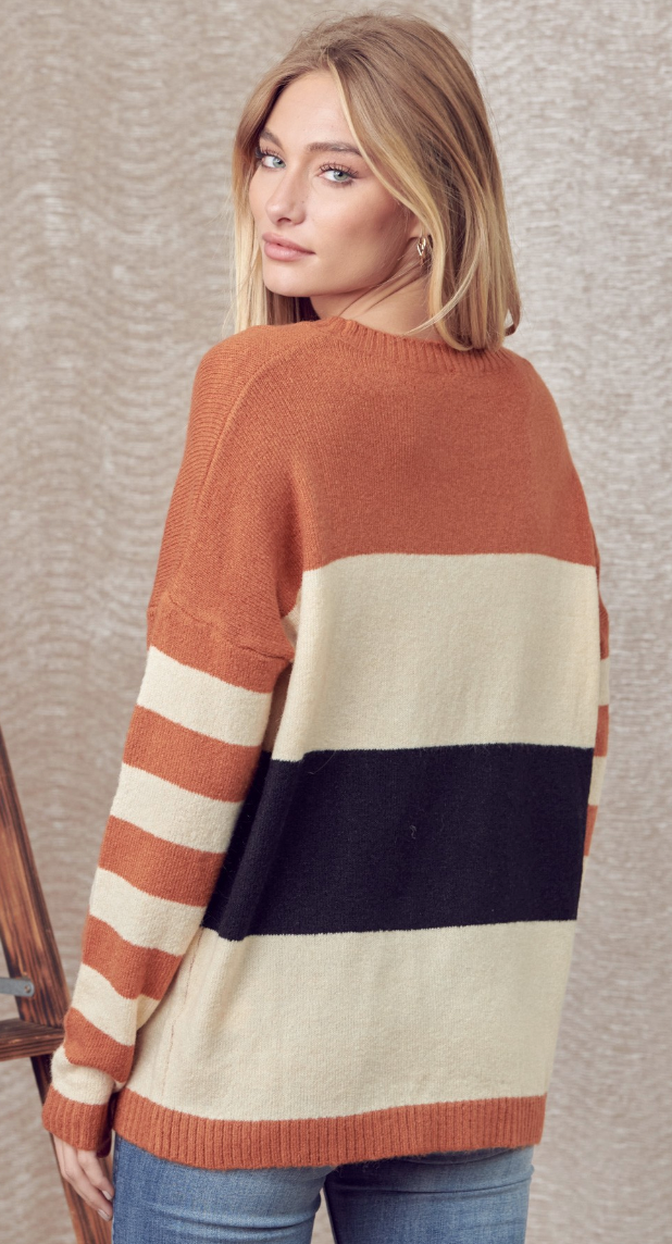 Color Block Sweater in Cognac