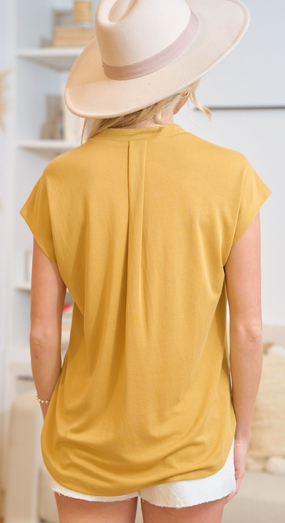Mustard Slit Top With Pleat Top