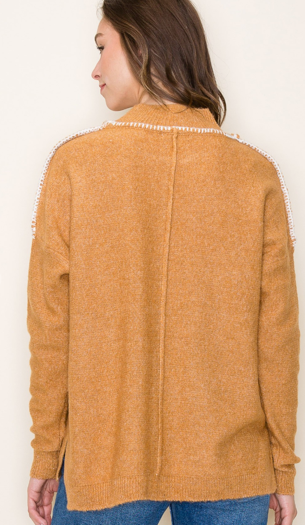 Camel/Ivory Stitched Detail Sweater