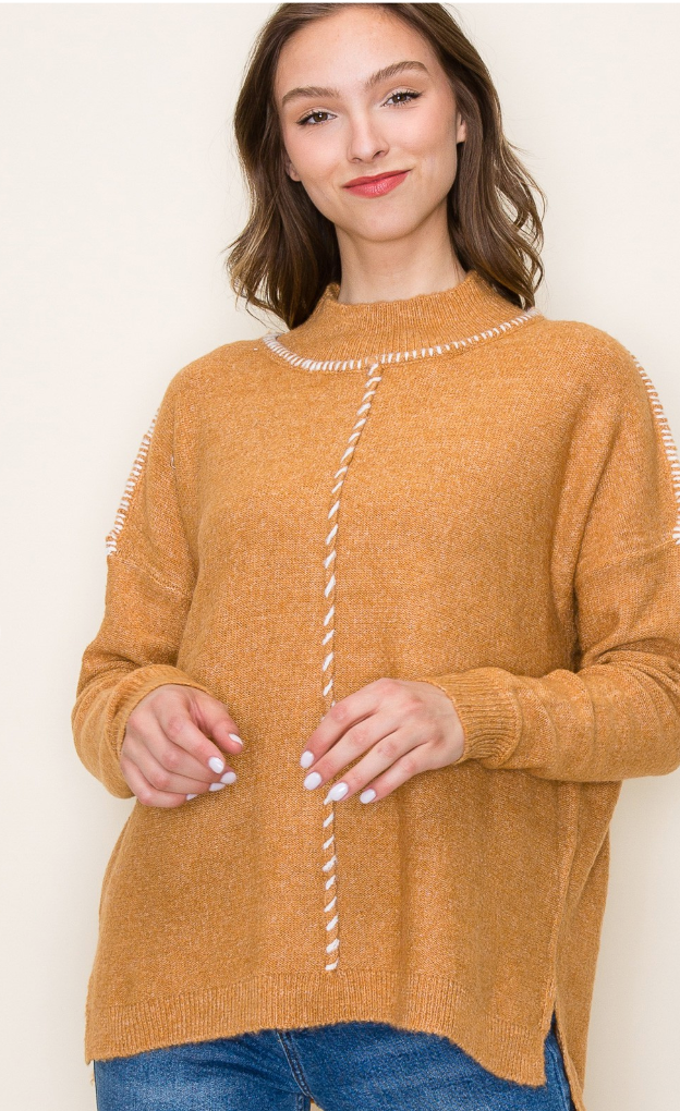Camel/Ivory Stitched Detail Sweater