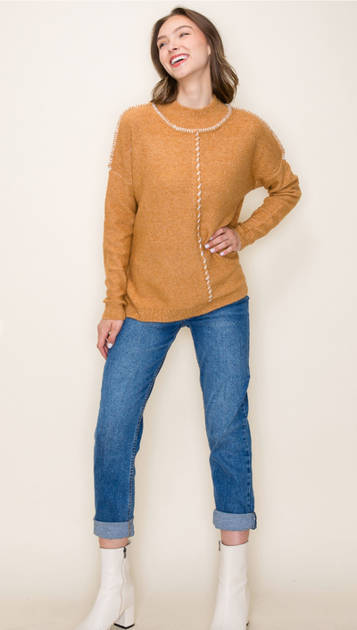 Camel/Ivory Stitched Detail Sweater
