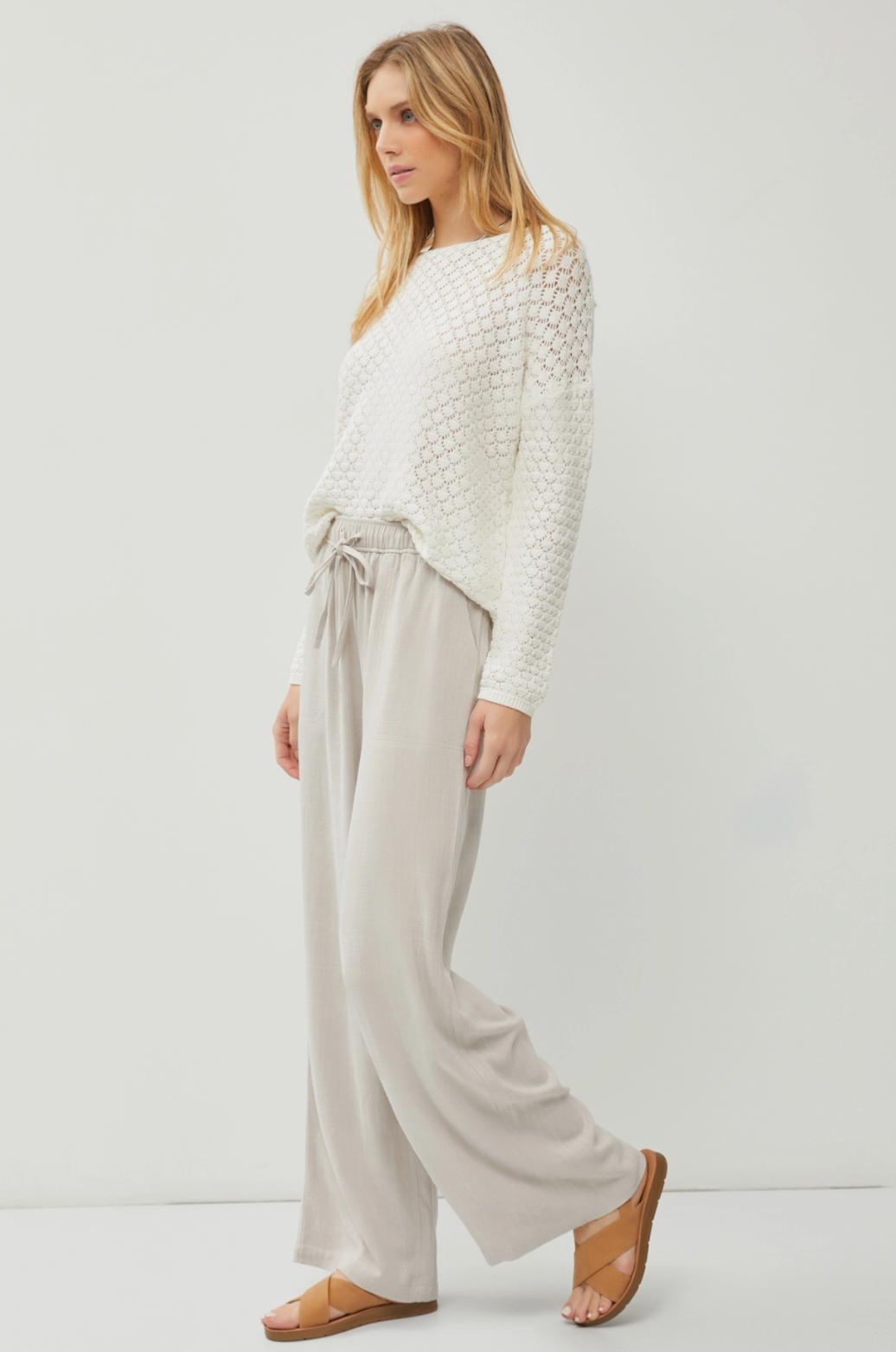 Wide Leg Linen Pants in  Pebble