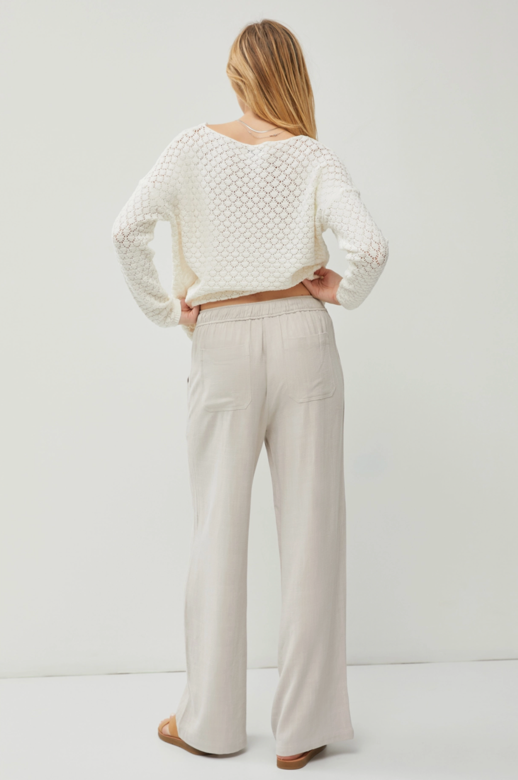 Wide Leg Linen Pants in  Pebble