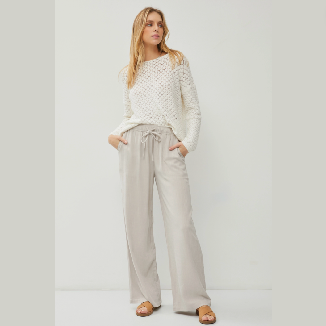 Wide Leg Linen Pants in  Pebble