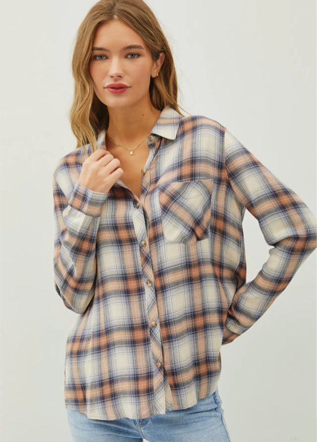 Classic Denim Orange Flannel Shirt