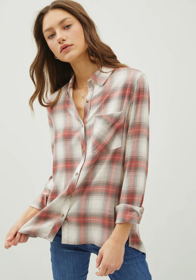 Classic Red Grey Flannel Shirt