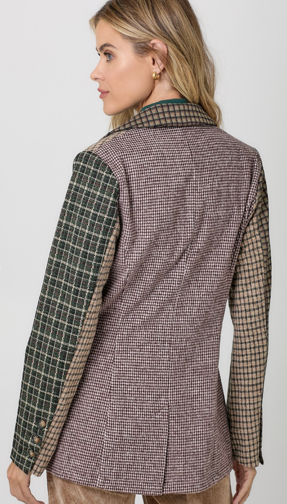 Mixed Plaid Double Breast Blazer