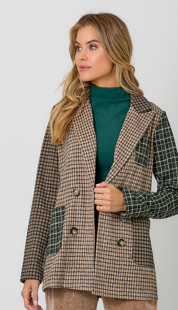 Mixed Plaid Double Breast Blazer