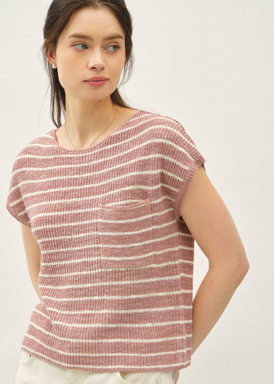 STRIPED CAP SLEEVE SWEATER