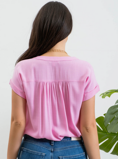 ROLLED SLEEVE WOVEN TOP
