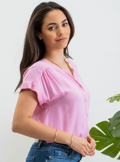 ROLLED SLEEVE WOVEN TOP