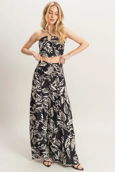 Leaf Halter Top and Smocked Pants Set