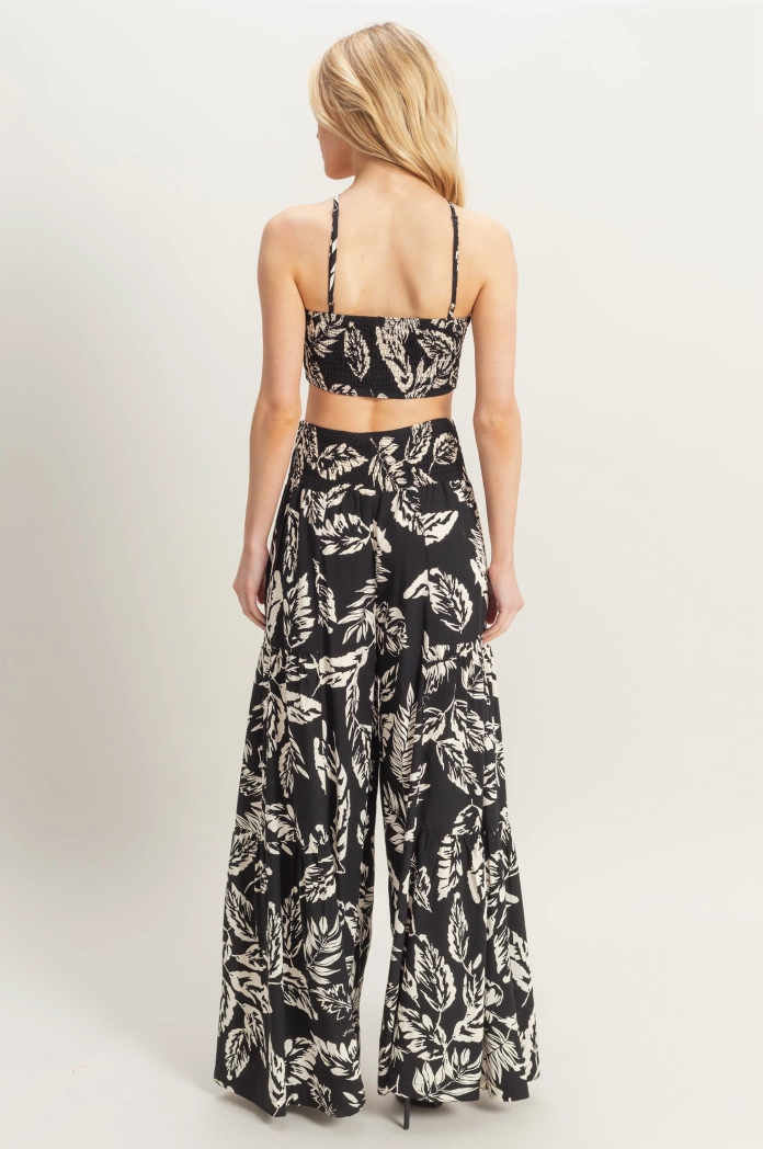 Leaf Halter Top and Smocked Pants Set