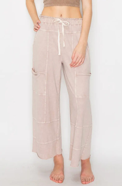 Mineral Wash Wide Leg Cropped Pants