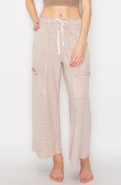 Mineral Wash Wide Leg Cropped Pants