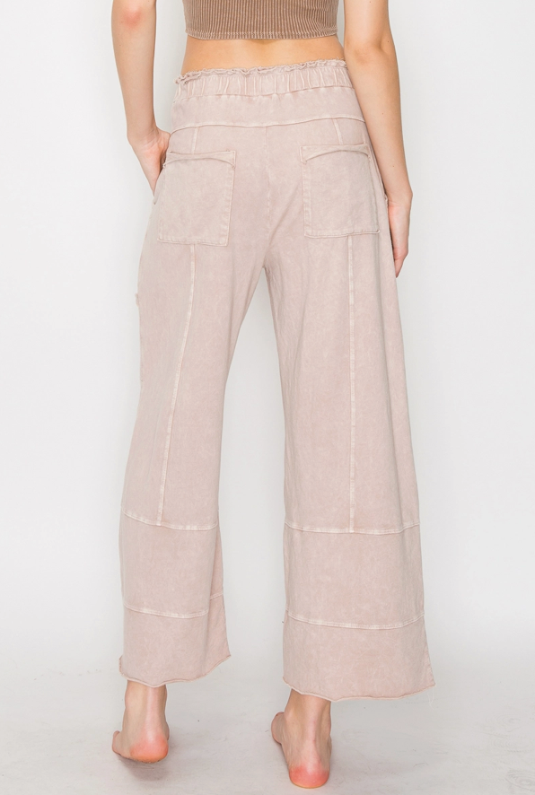 Mineral Wash Wide Leg Cropped Pants
