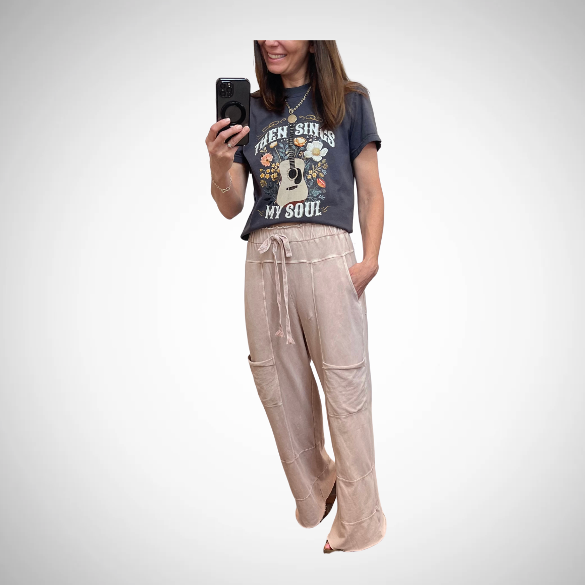 Mineral Wash Wide Leg Cropped Pants