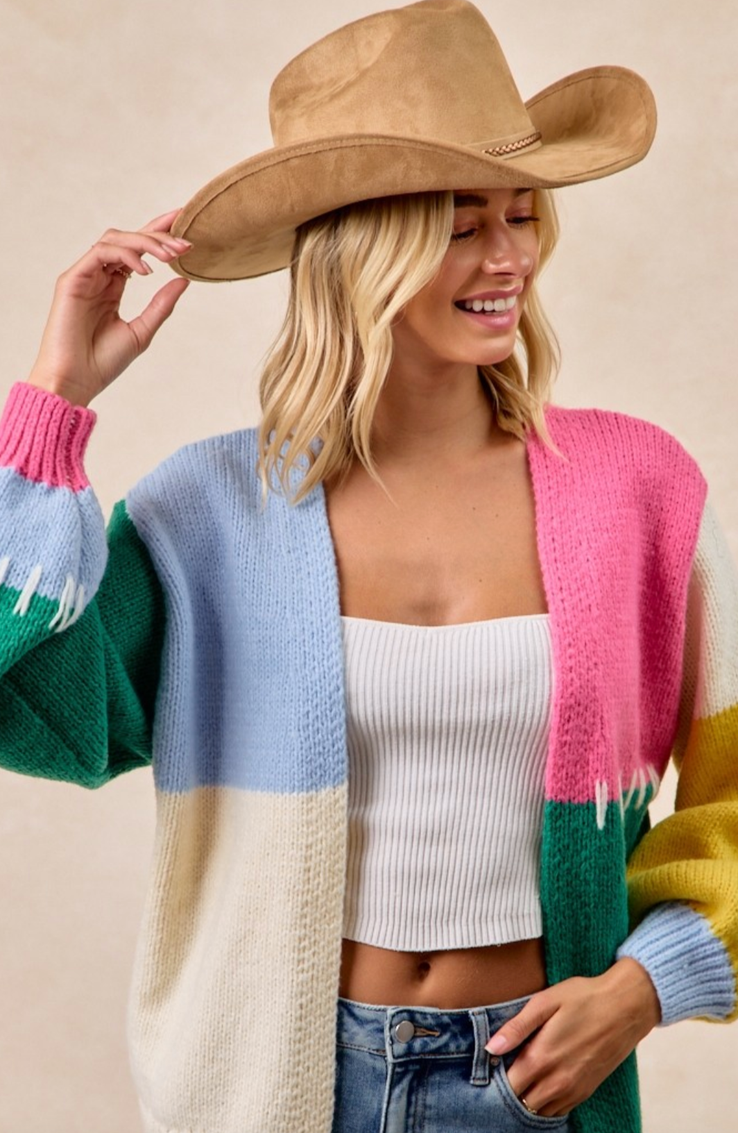 Color Block Sweater Open Cardigan
