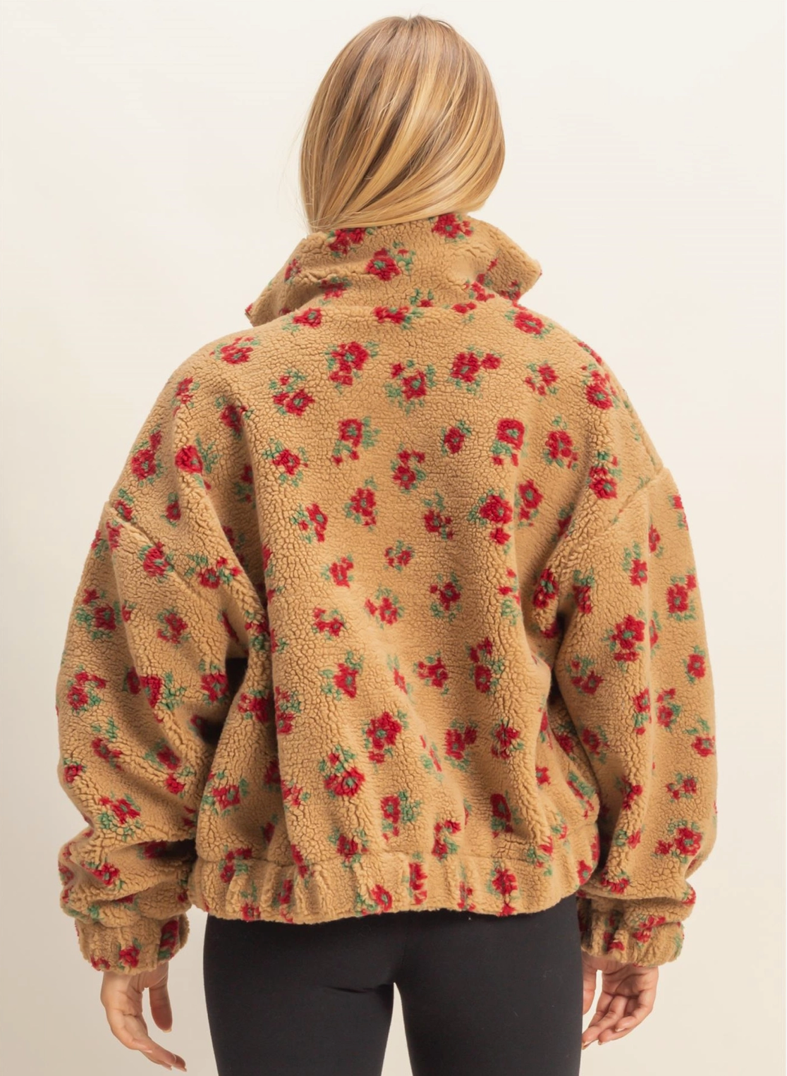 Comfy Floral Print Sherpa Zip-Up Jacket