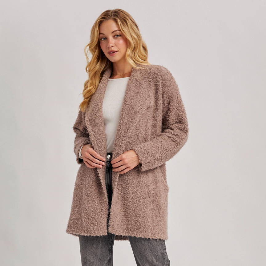 Soft Fuzzy Drape Front Cardigan