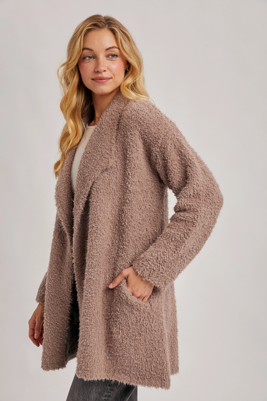 Soft Fuzzy Drape Front Cardigan