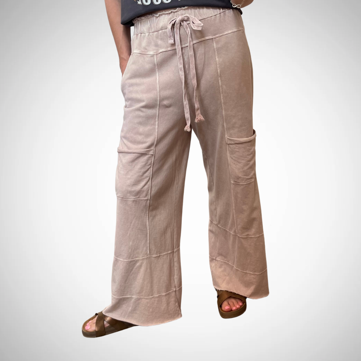 Mineral Wash Wide Leg Cropped Pants