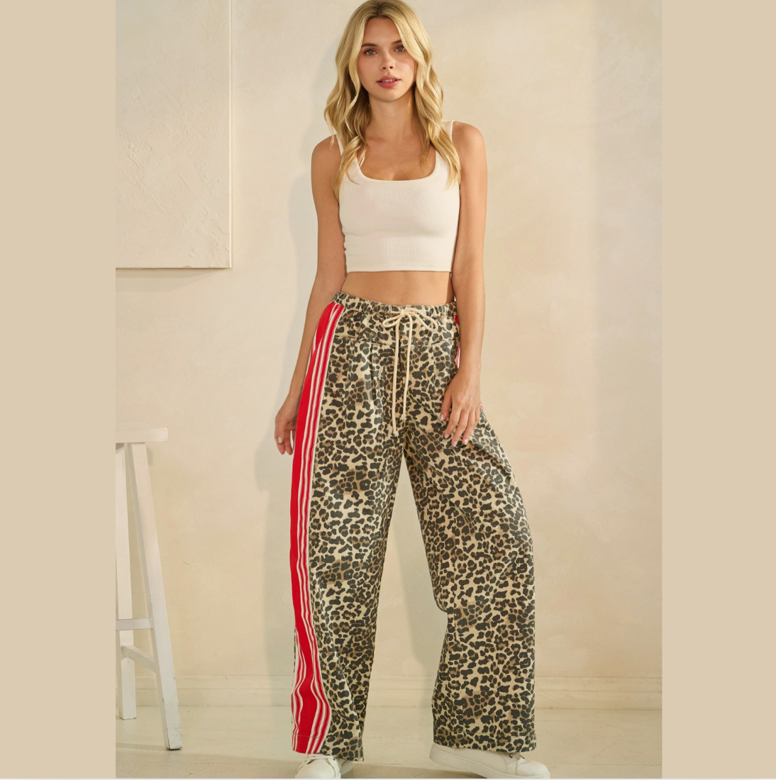 Leopard Sport Striped Wide Legged Pants