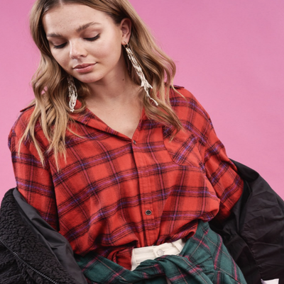 Fire Plaid Flannel Top