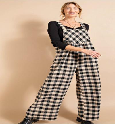 Plaid Wide Leg Overall