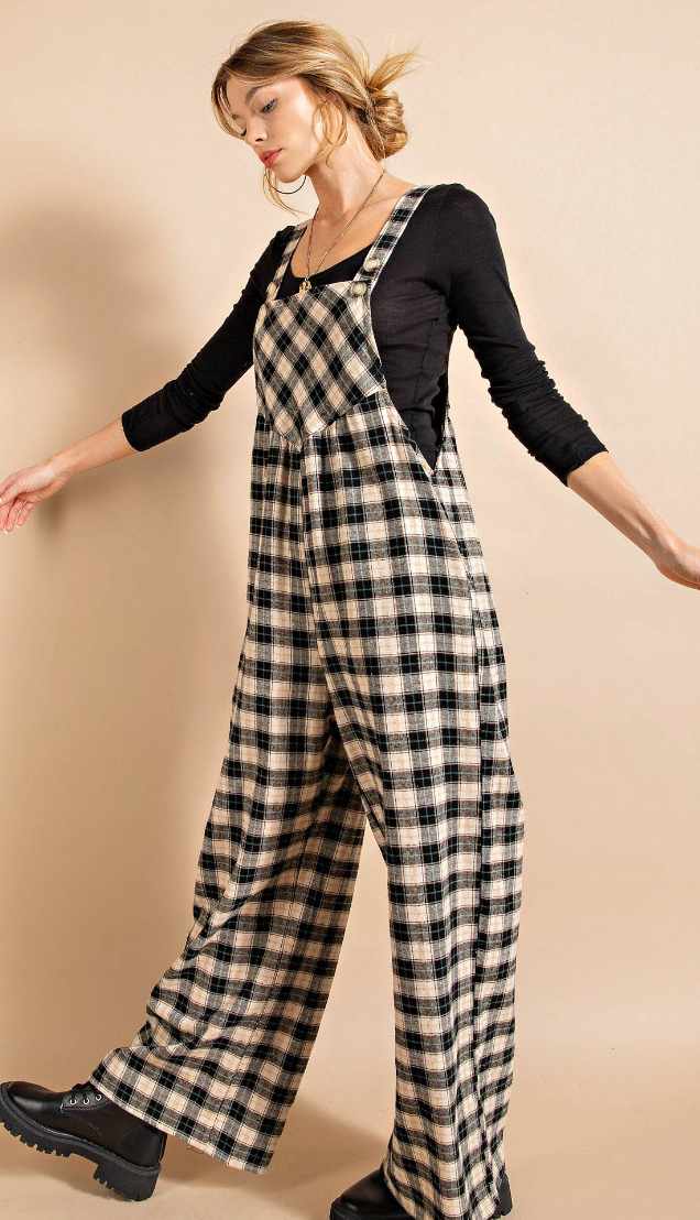 Plaid Wide Leg Overall