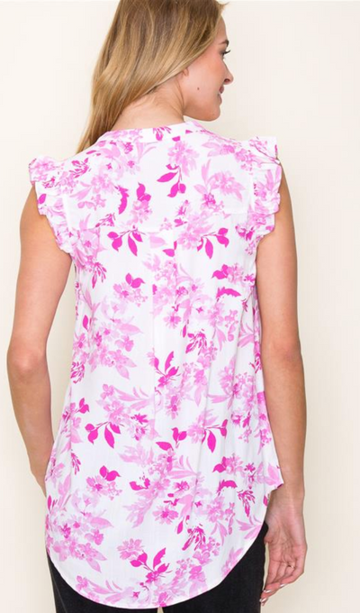 Pink Floral Cap Sleeve Blouse