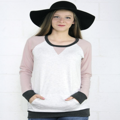 Pink Terry Color Block Top