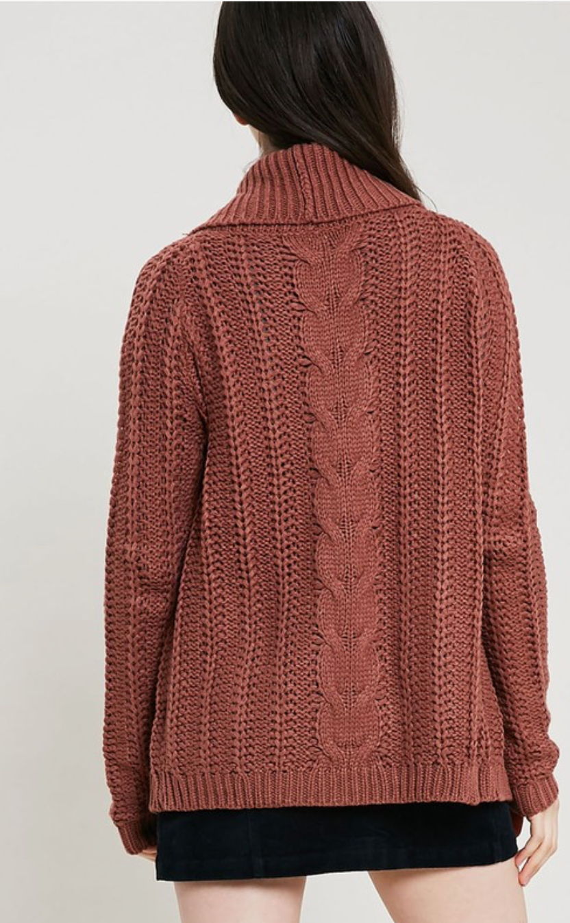 Cable Knit Cardigan in Brick