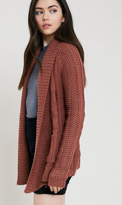 Cable Knit Cardigan in Brick