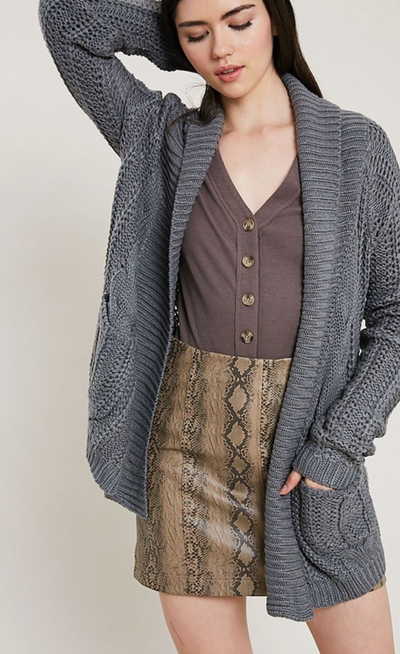 Cable Knit Cardigan in Charcoal